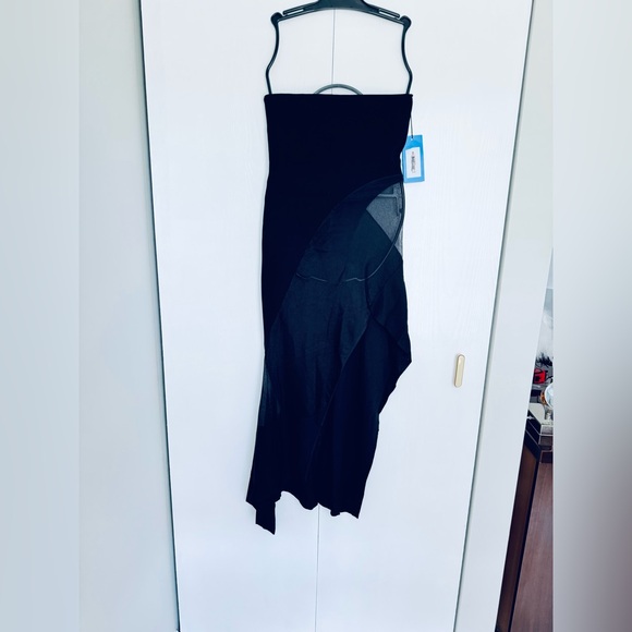 MUGLER Illusion Strapless Crepe De Chine And Tulle Mesh Cut Out Dress Medium - Picture 6 of 17